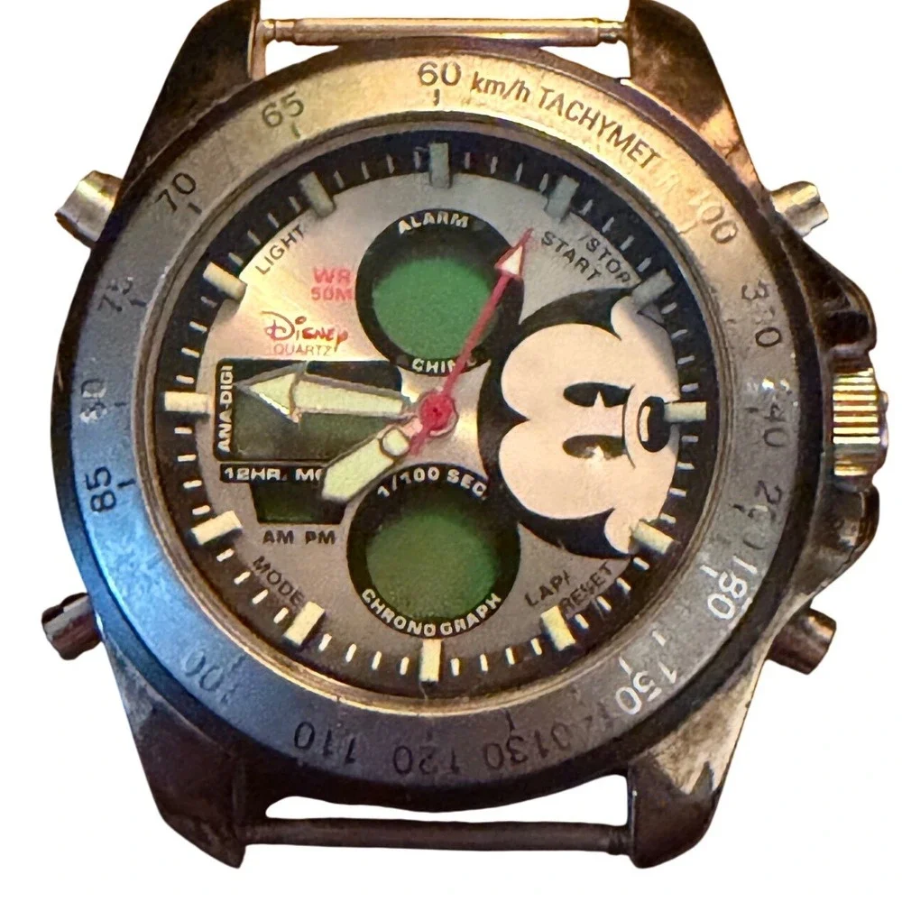 Disney Time Works‎ Mickey Mouse Ana-Digi Chronograph Watch Head Only 5ATM Japam